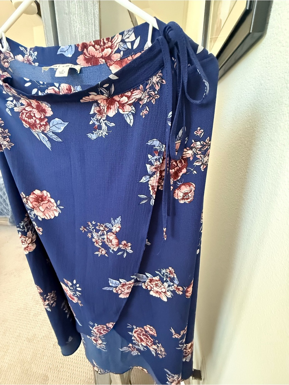 Floral Wrap Skirt Pant - Navy with Pink Rose Print